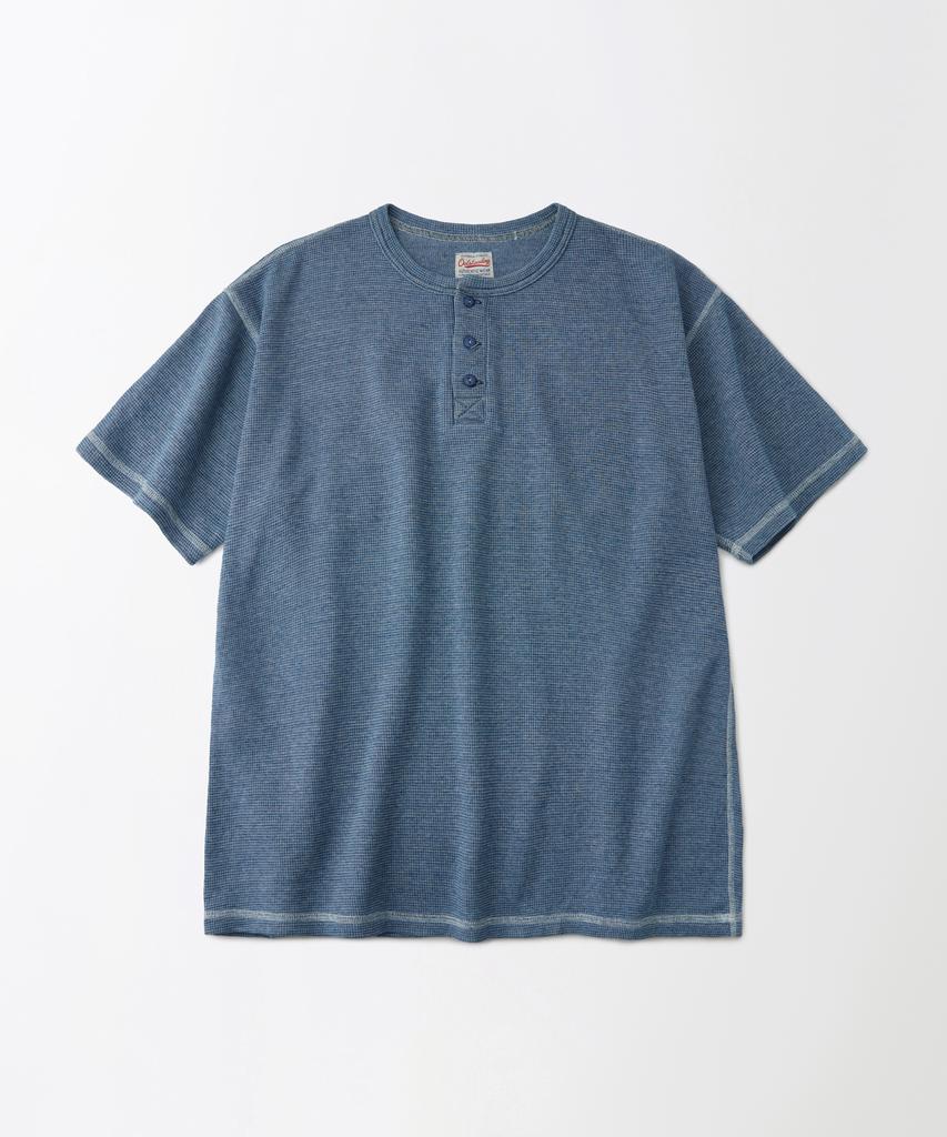 ВЫДАЮЩАЯСЯ вафельная футболка-henley с полурукавом, цвет индиго_L.Синий