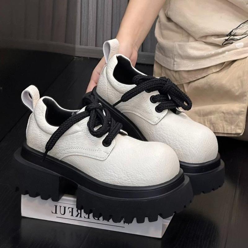 Fashion 2024 Women's Shoes Retro Women Casual Shoes British Style High Quality Round Toe Fashion Lace-Up Women’S Leather Shoes