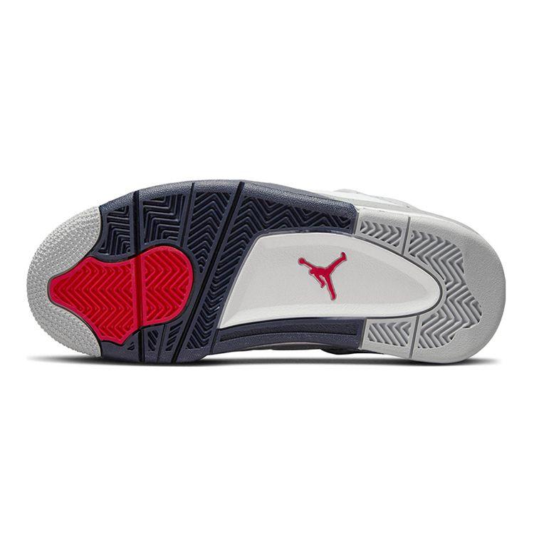 Детские кроссовки Air Jordan 4 Retro GS Midnight Navy Белый Светло-Дымчато-Серый Огненно-Красный 408452-140