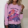 Tops For Women Cartoon Dinosaur Print Round Neck Long Sleeve T-shirt Fall Casual Slim Pullover Women's Long Sleeve Top