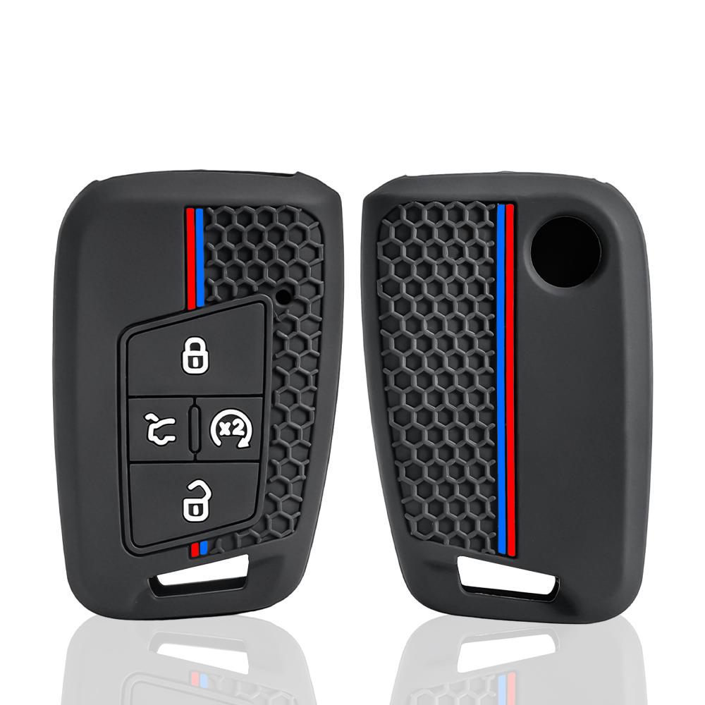 Силиконовый чехол для брелока с 4 кнопками, подходит для Volkswagen VW Atlas Tiguan Golf Alltrack SportWagen R Polo E-Golf, складной брелок-ключ