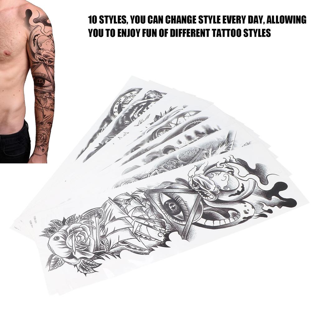 10 шт. Временные татуировки на весь рукав, водонепроницаемые, долговечные, поддельные наклейки для татуировок