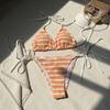 European and American New Striped Towel Cloth Small Fresh and Sexy Split Swimsuit Bikini