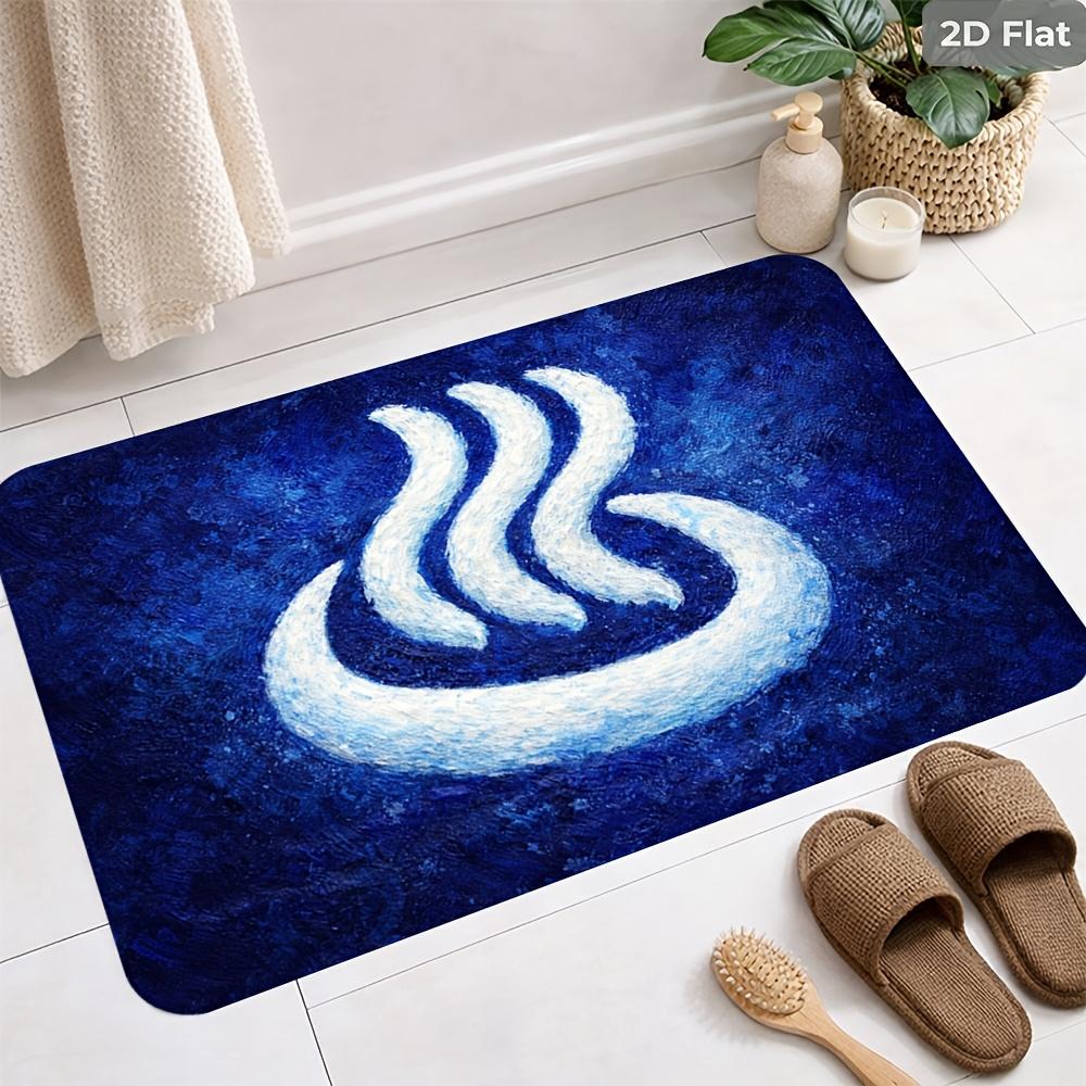 Blue Wave Pattern Door Mat, Modern Abstract Floor Rug, Soft Non-Slip Bath Mat for Bathroom, Contemporary Home Decor