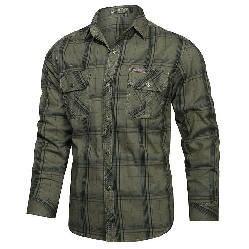 Мужская хлопковая клетчатая рубашка с длинным рукавом 2026 - Весна/Осень Повседневный художественный стиль