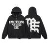 Oversized Hooded Zip-Up Sweatshirt With Letter Print Rhinestone Embellishment Cotton Blend Unisex Streetwear Set