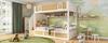 Children's bunk bed 90x200 cm with stair cabinet, white and natural, with safety rail and slatted frame, bed for two children, without mattress