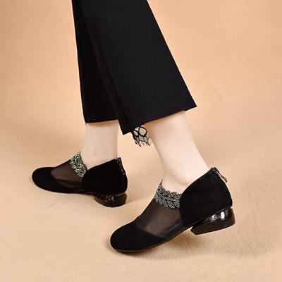 Туфли-сетка с круглым носком женские весенне-летние новые туфли-сетка с листом из стразов дышащие туфли на плоской подошве с задней молнией женские ботильоны