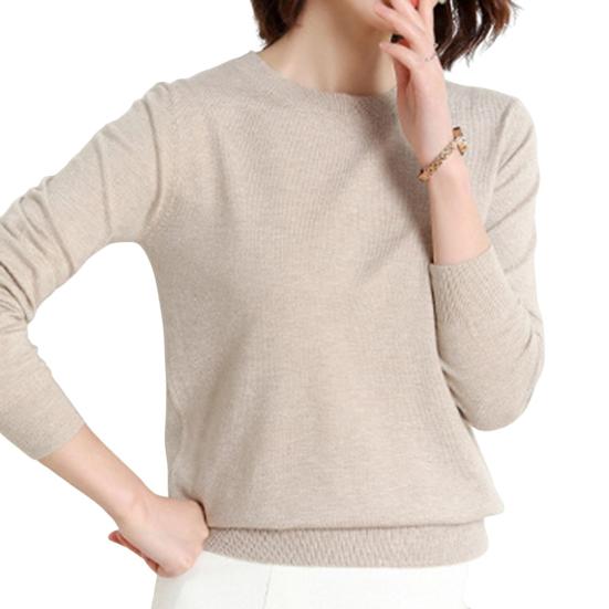 Женские зимние топы, однотонные, с круглым вырезом, с длинным рукавом, свитер, свободный