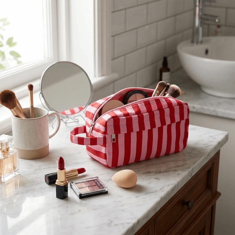 Zipper Striped Makeup Bag Waterproof Storage Bag Convenient Cosmetic Pouch Home