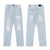 M47 Men's and Women's American Style Trendy Jeans with Fabric Patches, Holes, Embroidery, Casual and Fashionable High Street Pants