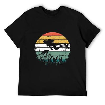 Men's Vintage Scuba Diving T-Shirt Graphic Ocean Dive Diver Tshirt Hip Hop T Shirt Homme Cotton Tee Gift Streetwear Harajuku Black