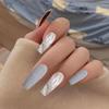 1 комплект длинных накладных ногтей, блестящий визуальный эффект, нераздражающий, безвредный, съемный мраморный узор, декоративный пластик, полный