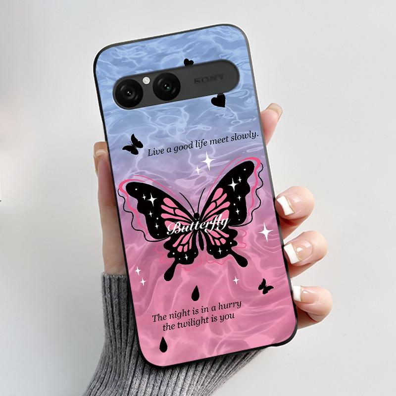 Cute Case For Sony Xperia 10 VII Fundas Capa Printing Shell Protective Cover Soft Silicone Cartoon Black Casing Coque