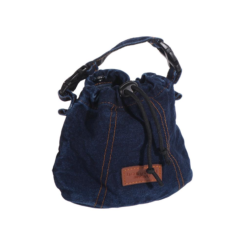 Portable Vintage Drawstring Crossbody Bag Large Capacity Casual Denim Canvas Bag Solid Color Handbag Jeans Shoulder Bag Women