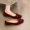 2025 осень новые туфли-лодочки с квадратным носком и бантом на низком каблуке, женские туфли на один педаль с легким вырезом, удобные для работы, универсальные туфли Doudou