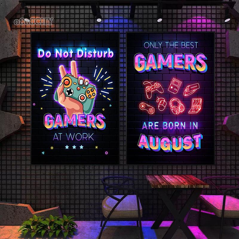 Ретро неоновые игровые принты, холст, постеры, крутые геймерские украшения для комнаты, картины, игровая комната, киберспортивный Настенный декор, плакаты, без света