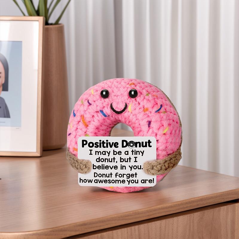 1Pc Positive Energy Funny Doll With Card Knitted Doughnut Handmade Mom's Gifts Crochet Room Decoration