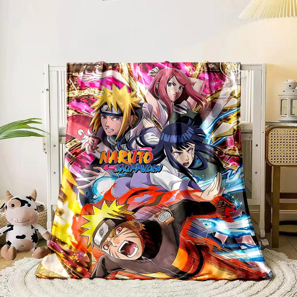 Dynamic anime scene featuring vibrant characters with fiery and glowing effects. for all seasons blanket lunch break throw gift
