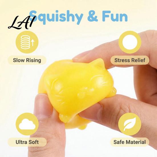 Reusable Stress Ball Kitten Squeeze Toy Soft Cat Fidget Ball Cute Animal TPR Material Decompression Toy for Office Desk Gift Lovers Durable