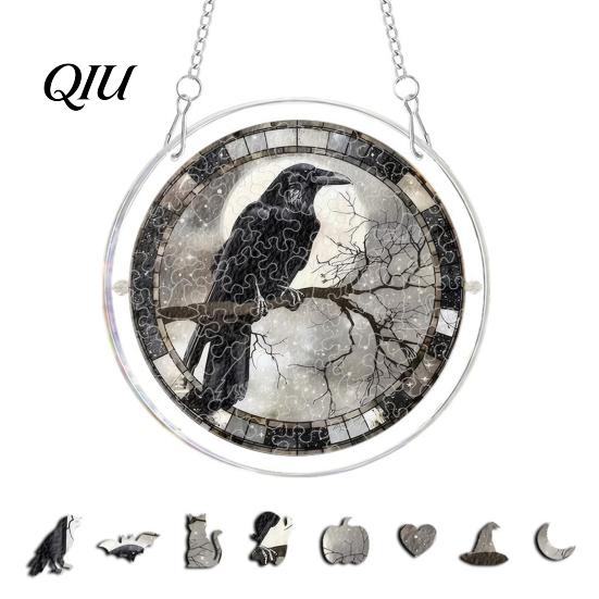 Realistic Suncatcher Acrylic Puzzle Suncatcher, Halloween Black Cat Castle Raven DIY Sun Home Decor Catcher Kit, Stained Glass Window Hanging Ornament