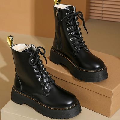 Новые минималистичные ботинки-комбаты на шнуровке для женщин, массивный каблук, платформа, женские ботинки в британском стиле, толстая подошва, увеличивающие рост, повседневные ботинки