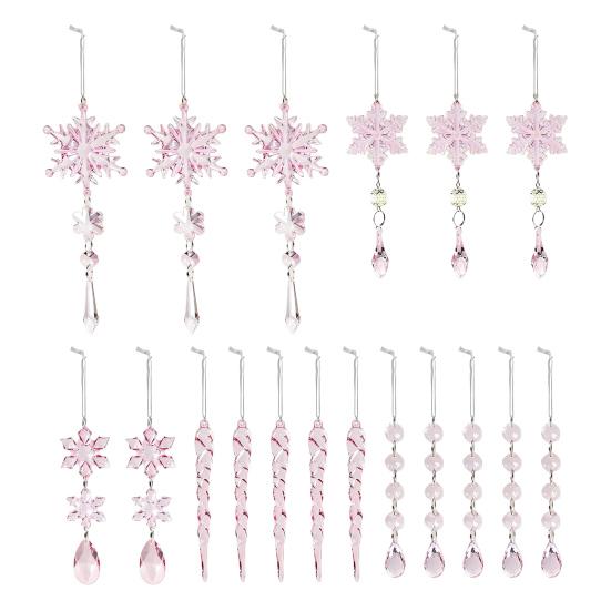 18 Pcs Crystal Christmas Ornaments for Tree Clear Acrylic Snowflake Icicle Hanging Ornaments with Drop Pendants Winter Wonderland