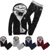 Comfortable Korean Style Men's Fleece Hoodie Set With Zip Front And Long Sleeves