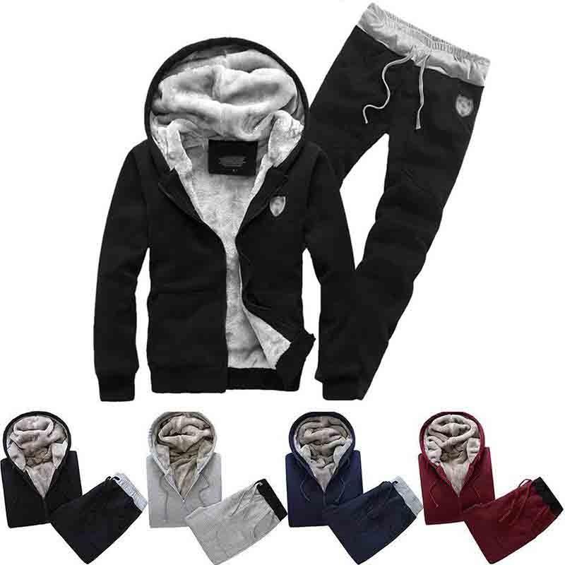 Comfortable Korean Style Men's Fleece Hoodie Set With Zip Front And Long Sleeves
