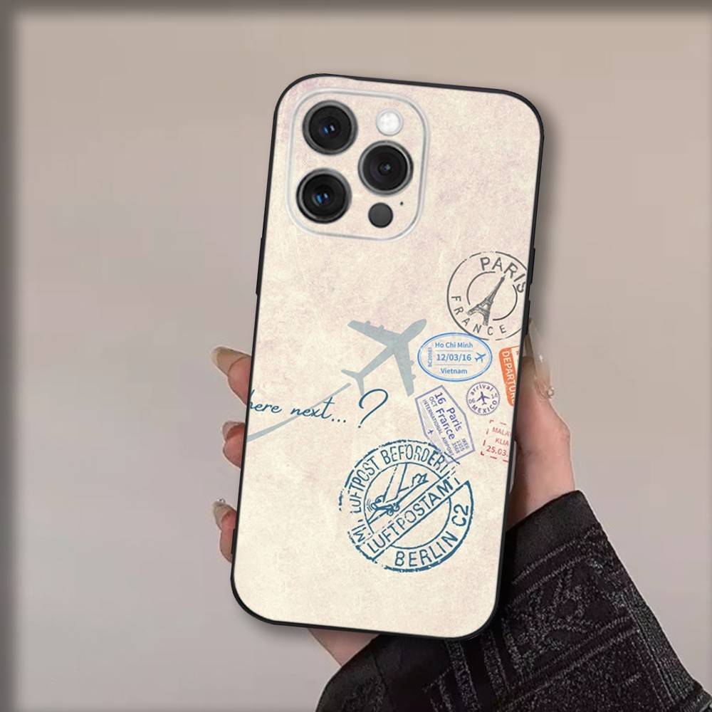 Чехол для телефона "План поездки" для iPhone 17,16,15,14,13,12,11,Pro,Max,Plus,Air,X,XS,XR,SE,8,7,Mini, Мягкий черный Funda