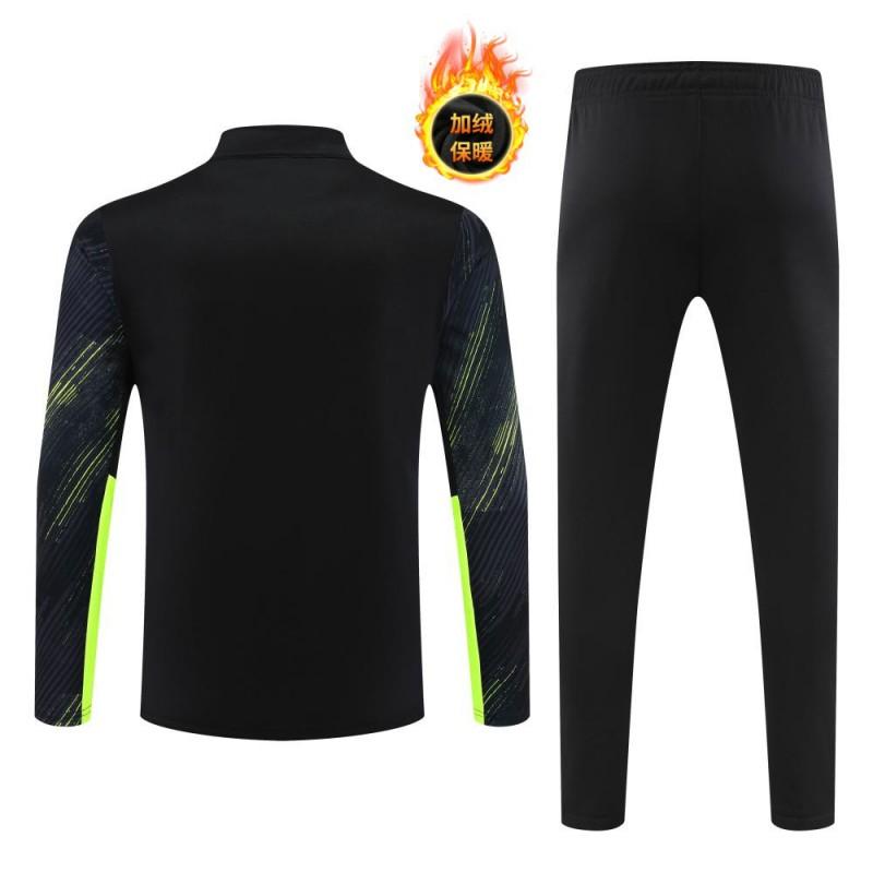 Men Women Kids Fleece Long Sleeve Soccer Jersey Set Half Zip Training Suit Team Sports