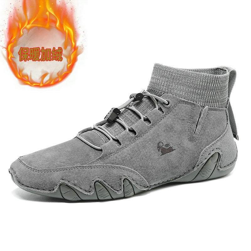 Autumn and winter socks, high-top leather boots, velvet cotton shoes, genuine leather Martin boots, men's shoes, tooling, velvet to keep warm