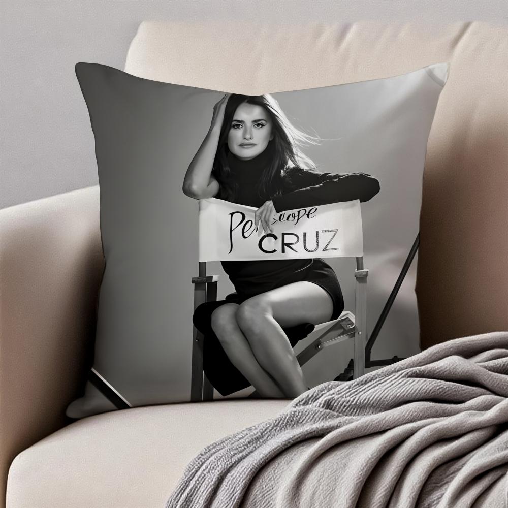 OscarWinning Spanish Actress PPenelope Cruz Cushion Cover Pillowcase Antidustmite Invisible Zipper Short Plush Sofa Cushion
