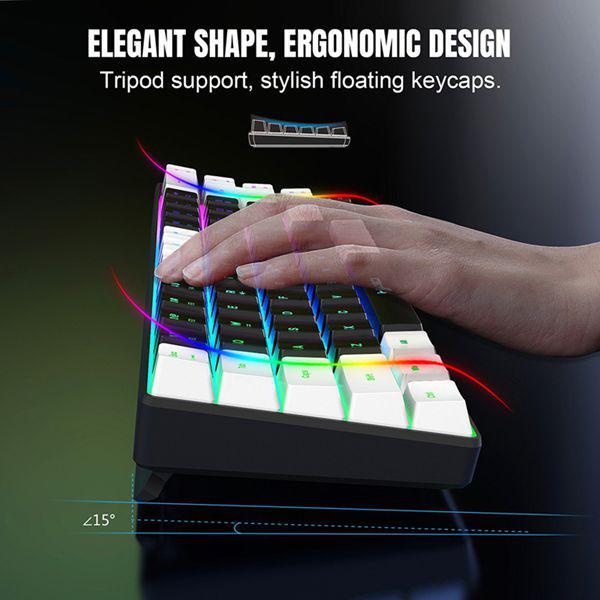 Игровая мембранная клавиатура HXSJ, 68 клавиш, съемный кабель, RGB-подсветка, белый/черный, материал ABS.