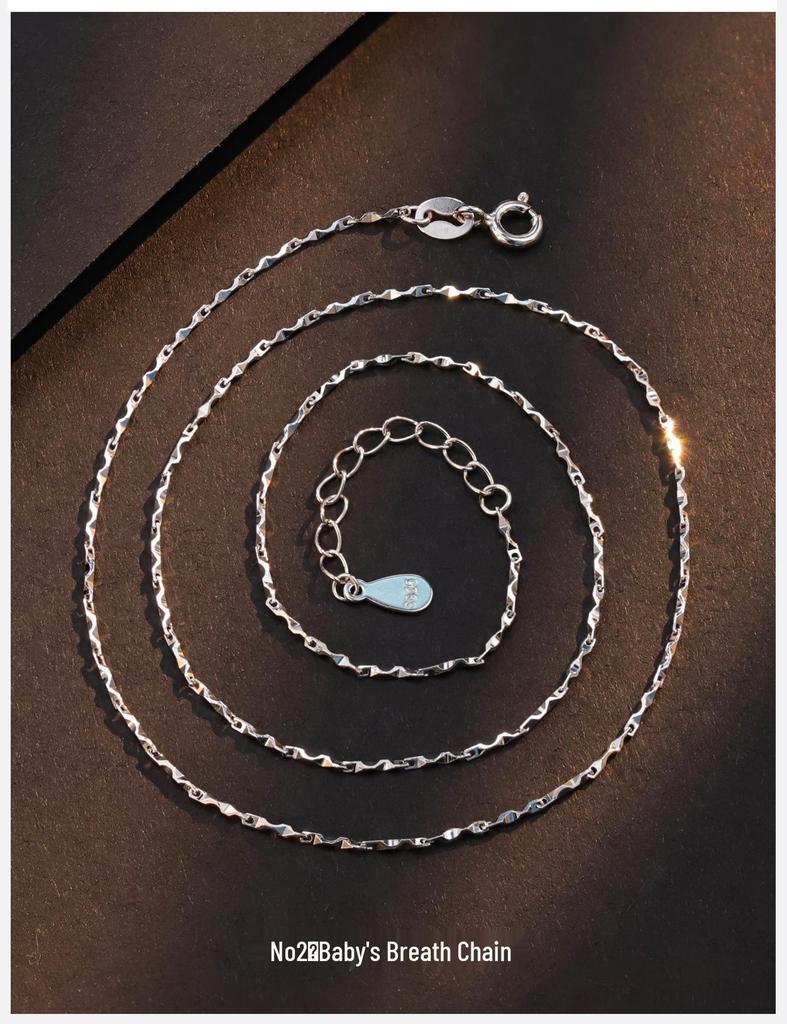 Korean Style S925 Sterling Silver Necklace: Carved Lip Round Link Chain with Silk Texture, Gingham Design, Starry Sky Accents, Plain Collarbone Chain