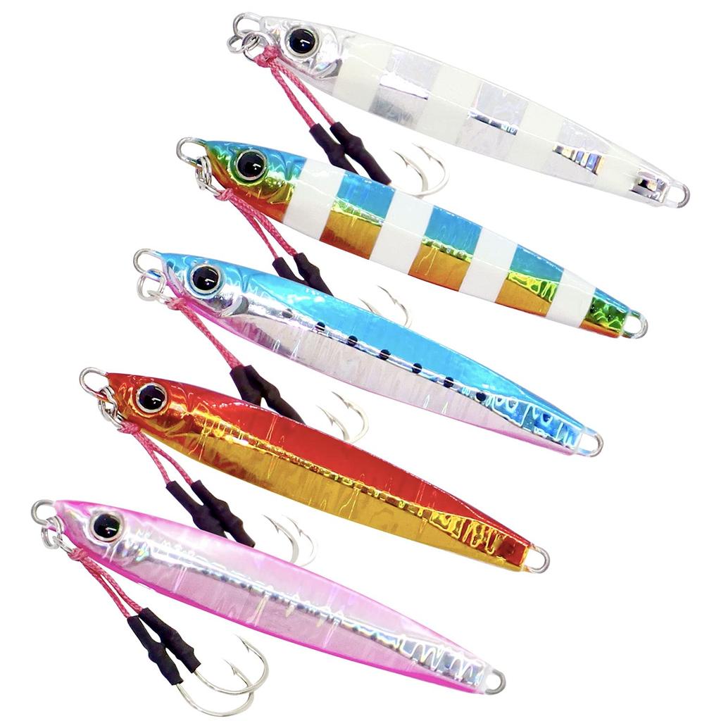 ZBeees Jig Set of 5 Flushing Glow Type Light Jigging Surf Bluefish Hairtail Seabass Flounder Lure Set 20g/30g/40g/60g/Metal