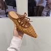 Xiaoxiangfeng Woven Breathable Half Slippers Heightened Flat-soled Muller Shoes 2025 Summer New Bow Hollow One-word Drag