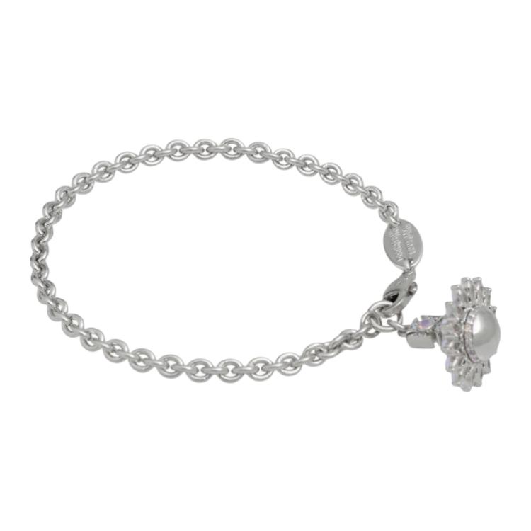 Vivienne Westwood Cubic Zircon 3D Effect Saturn Pendant Design Bracelet Unisex Silver/Milk Pink jordana-bracelet