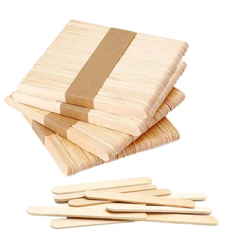 100pcs Natural Wooden Ice Cream Popsicle Sticks Wood Stick Ice Cream Spoon Hand Art Ice Cream Ice Cube Lollipop Cake Tools