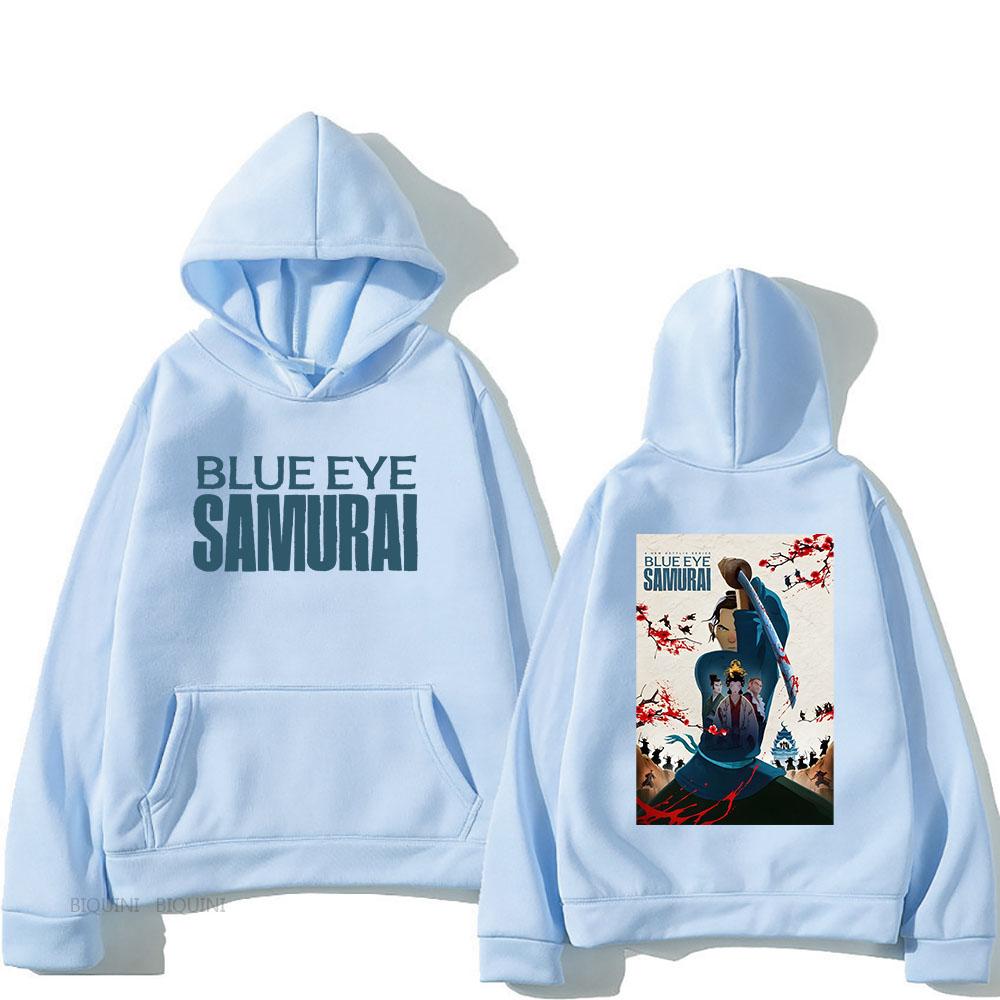 Толстовки с капюшоном Blue Eye Samurai Sudaderas Hombre Winter Comfortable Pocket Sweatshirts Fleece Warm Men Clothing Anime Cartoon Hoody