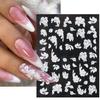 5D белая тисненая цветочная наклейка для дизайна ногтей, наклейка для украшения ногтей
