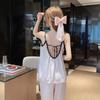 Sexy beautiful back pajamas women's summer Ice Ribbon chest pad cool feeling pure desire suspender trousers nightgown loungewear three-piece set