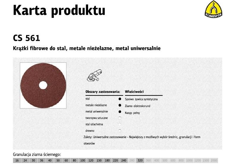 Klingspor Krążek Fibrowy 125Mm Gr. 24 Cs561 25Szt.