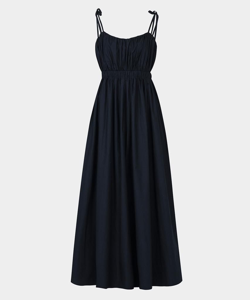 Kissing Shirring Back-Point Long Dress (Navy)