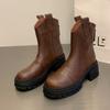 2024 Новые зимние модные женские однотонные сапоги на толстой подошве длиной до щиколотки с застежкой-молнией сзади на высоком каблуке длиной до середины икры