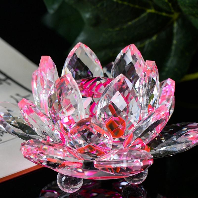 Lotus Crystal Glass Figure Paperweight Ornament Feng Shui Decor Collection - Good Luck Arrangements