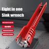 Enhanced 8-in-1 Multifunctional Hand Sink Wrench for Repairing Bathroom Pipes Water Heater Wrench Multi-purpose Wrench Tool