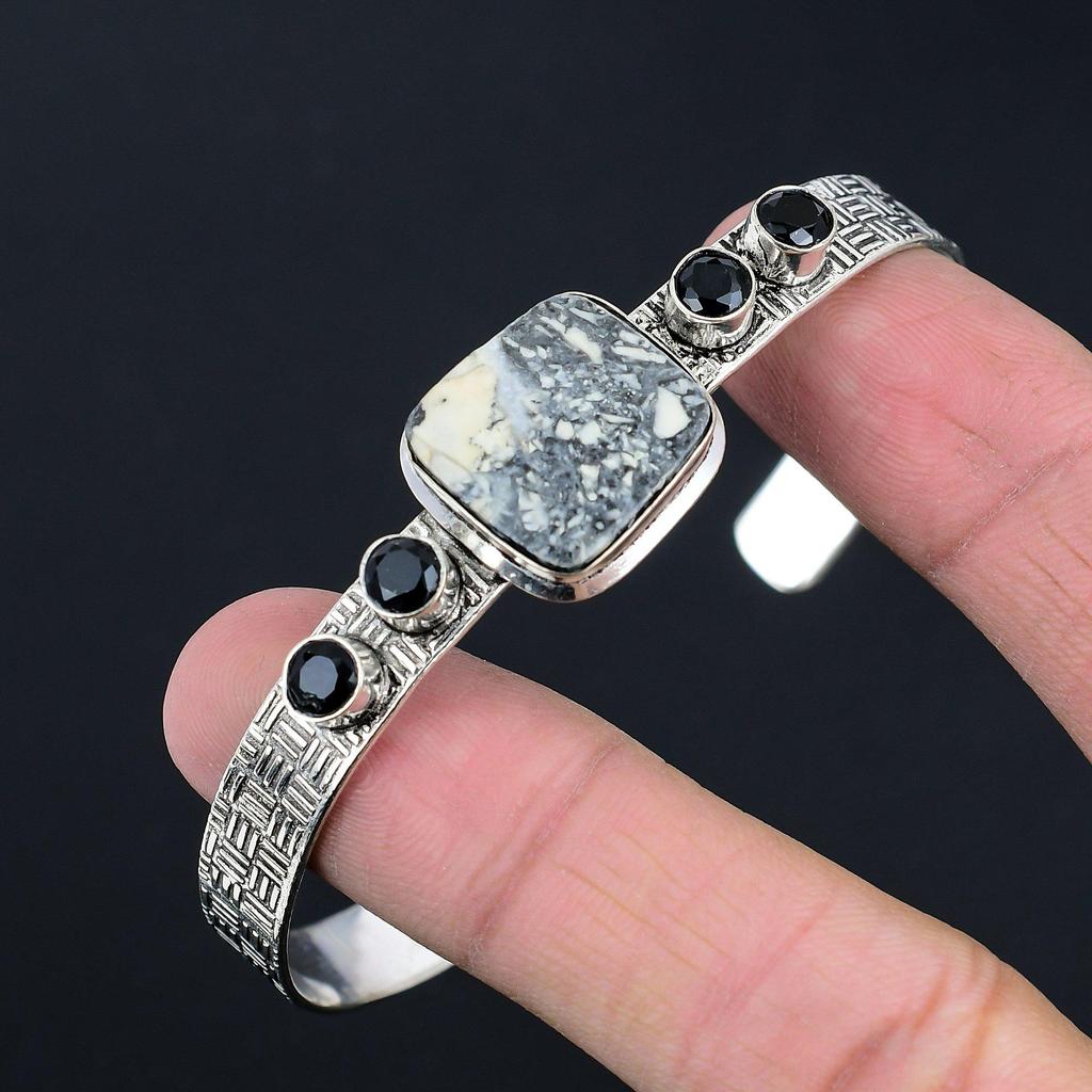 Сияющий Малигано Яшма Драгоценный камень Шпинель Сестра Артизан Уникальный Браслет 925 Серебро