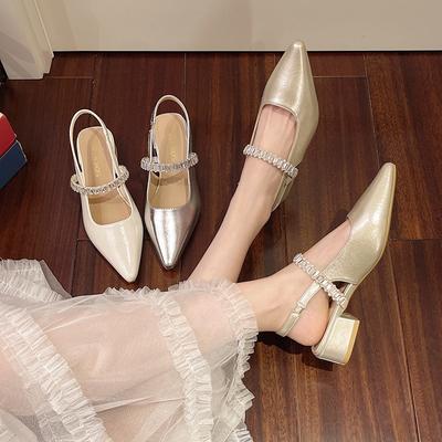 Баотоу стразы слово с сандалиями женские толстый низкий каблук новые остроносые пустые одинарные туфли сандалии Мэри Джейн