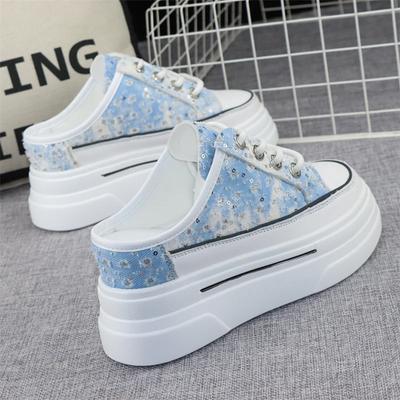 Модные парусиновые полутапочки Baotou, женская новая летняя верхняя одежда, универсальная, с толстой подошвой, внутренняя высота 8 см, без каблука, без застежек